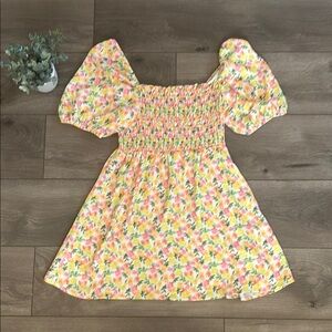 RESA Yellow Floral Mini Dress with Pink & Green Accents